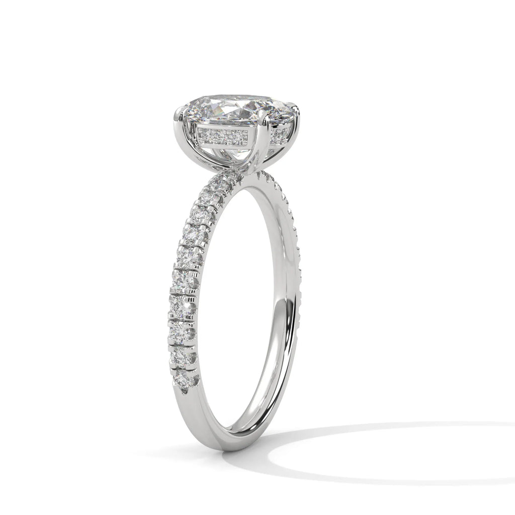 2.0ct Oval Cut Moissanite Solitaire Ring with Pave Set Band 925 Sterling Silver