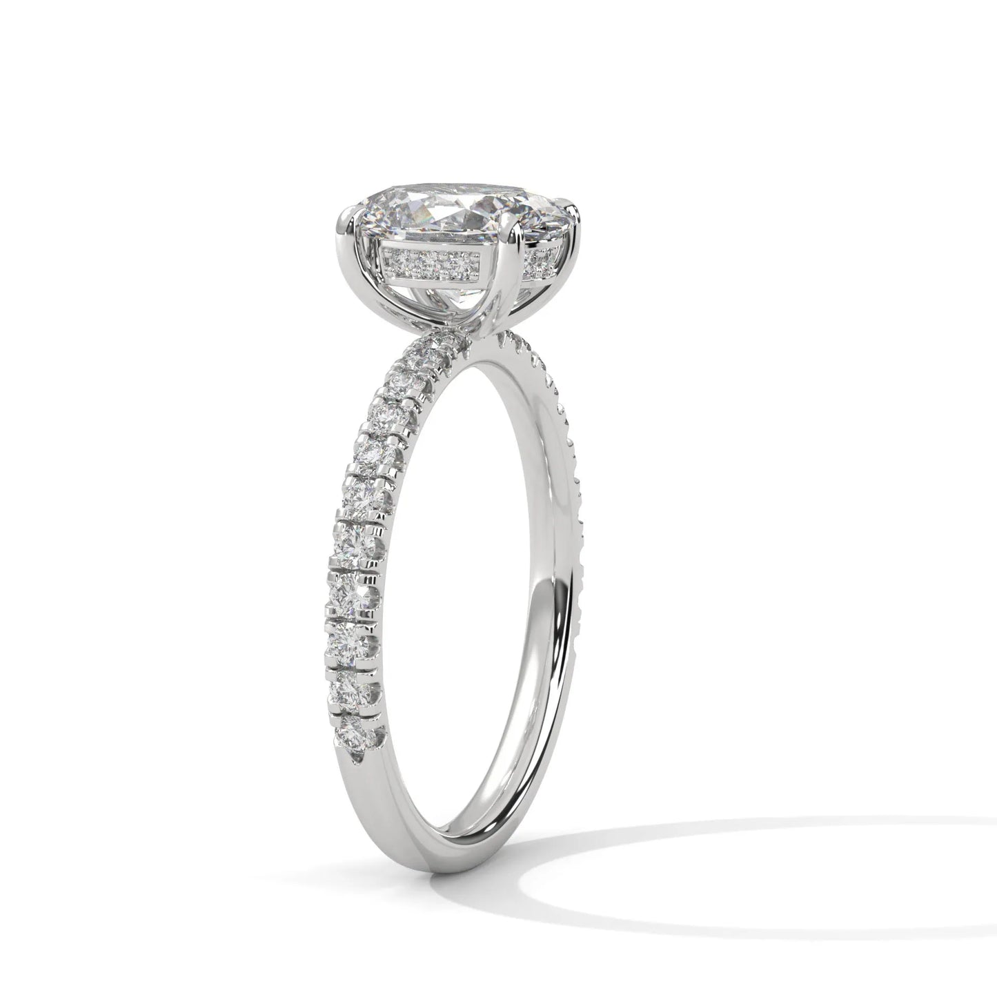 2.0ct oval cut moissanite solitaire ring with pave set band 925 sterling silver