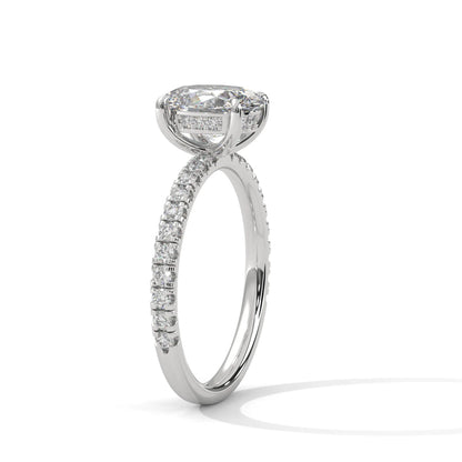 2.0ct Oval Cut Moissanite Solitaire Ring with Pave Set Band 925 Sterling Silver
