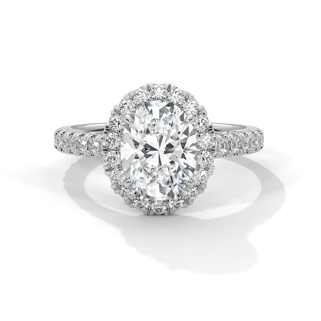 2.0ct Oval Cut Moissanite Halo Engagement Ring with Pave Band 925 Sterling Silver