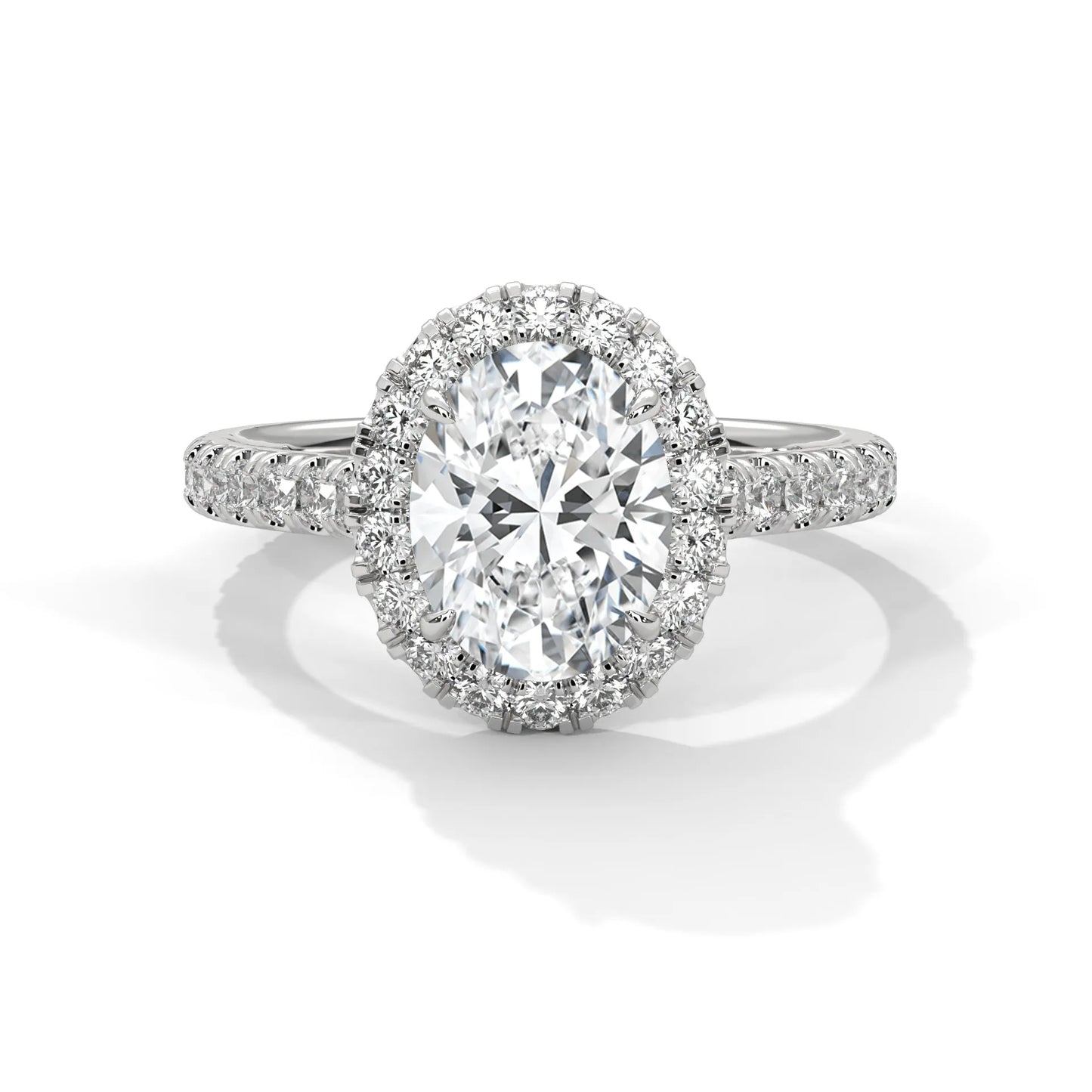 2.0ct oval cut moissanite halo engagement ring with pave band 925 sterling silver
