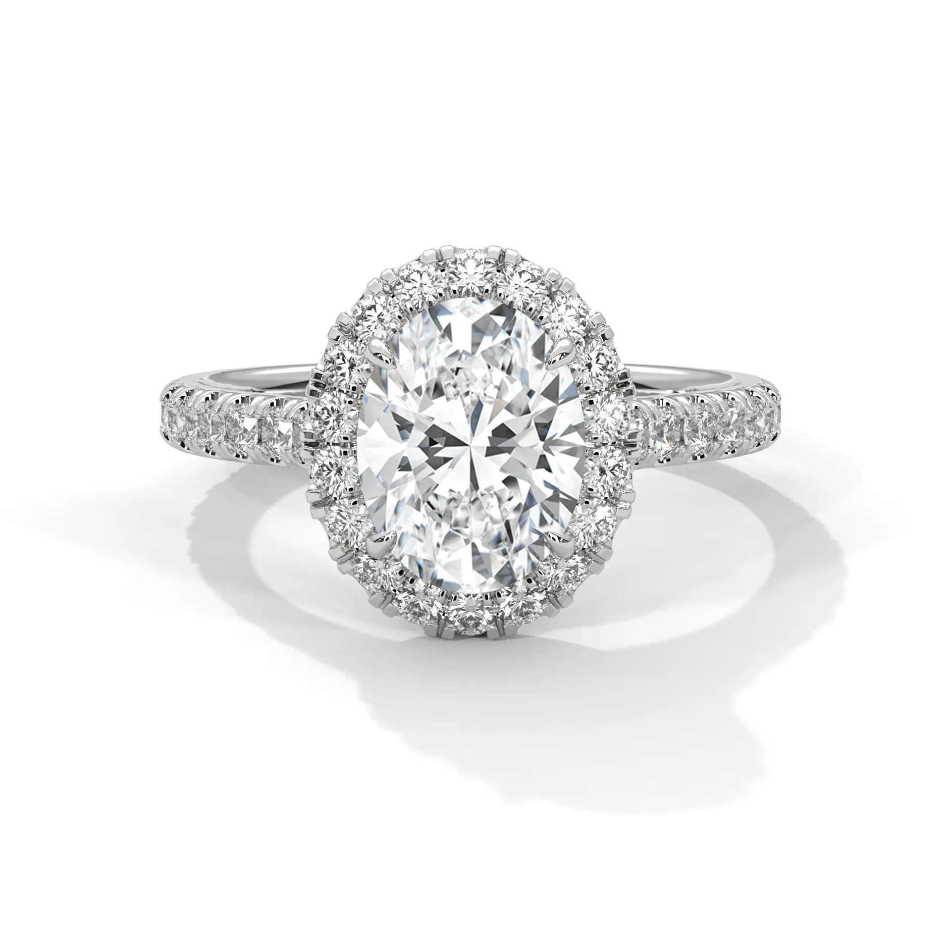 2.0ct Oval Cut Moissanite Halo Engagement Ring with Pave Band 925 Sterling Silver