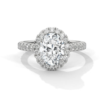 2.0ct Oval Cut Moissanite Halo Engagement Ring with Pave Band 925 Sterling Silver
