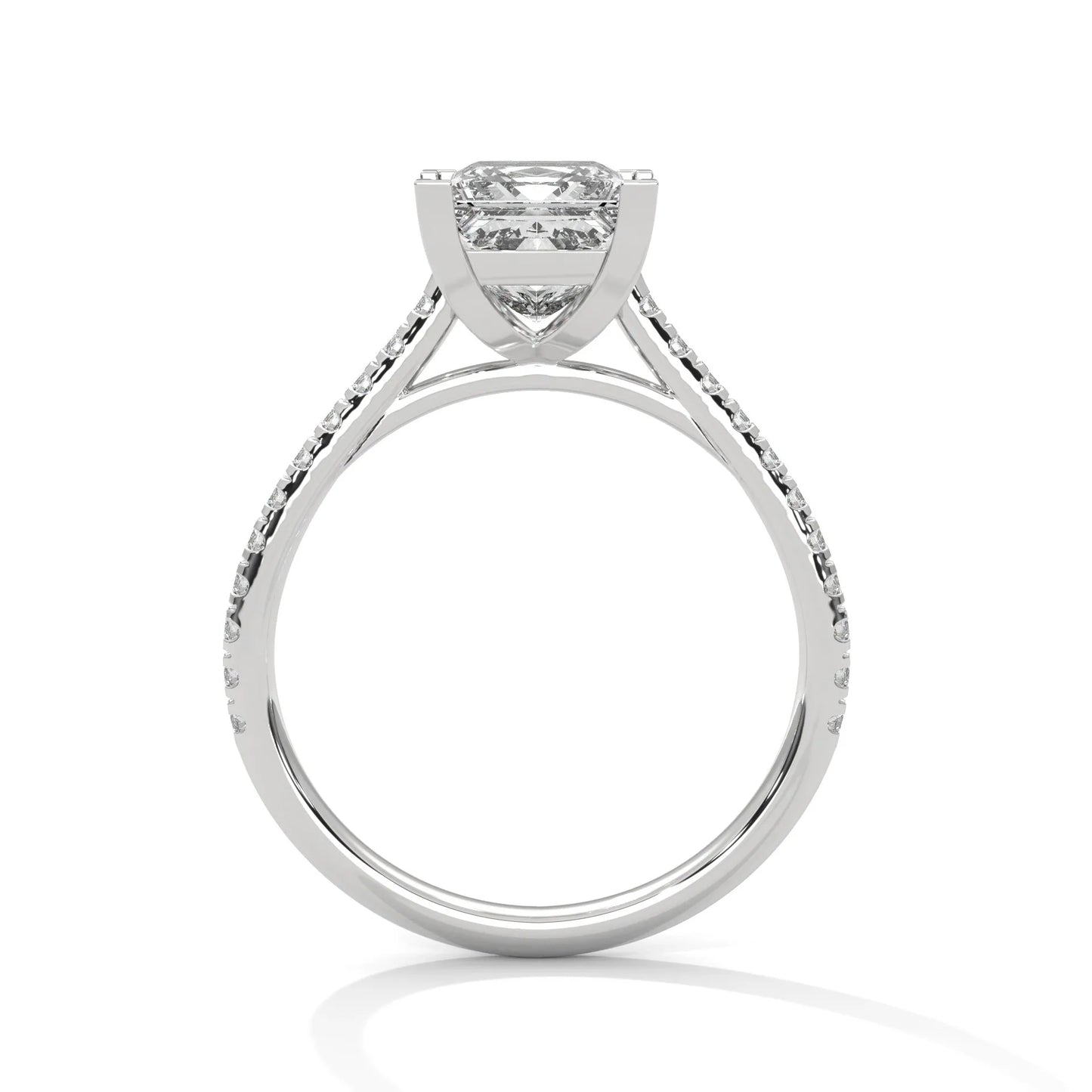 2.0ct princess cut moissanite solitaire ring with pave set band 925 sterling silver