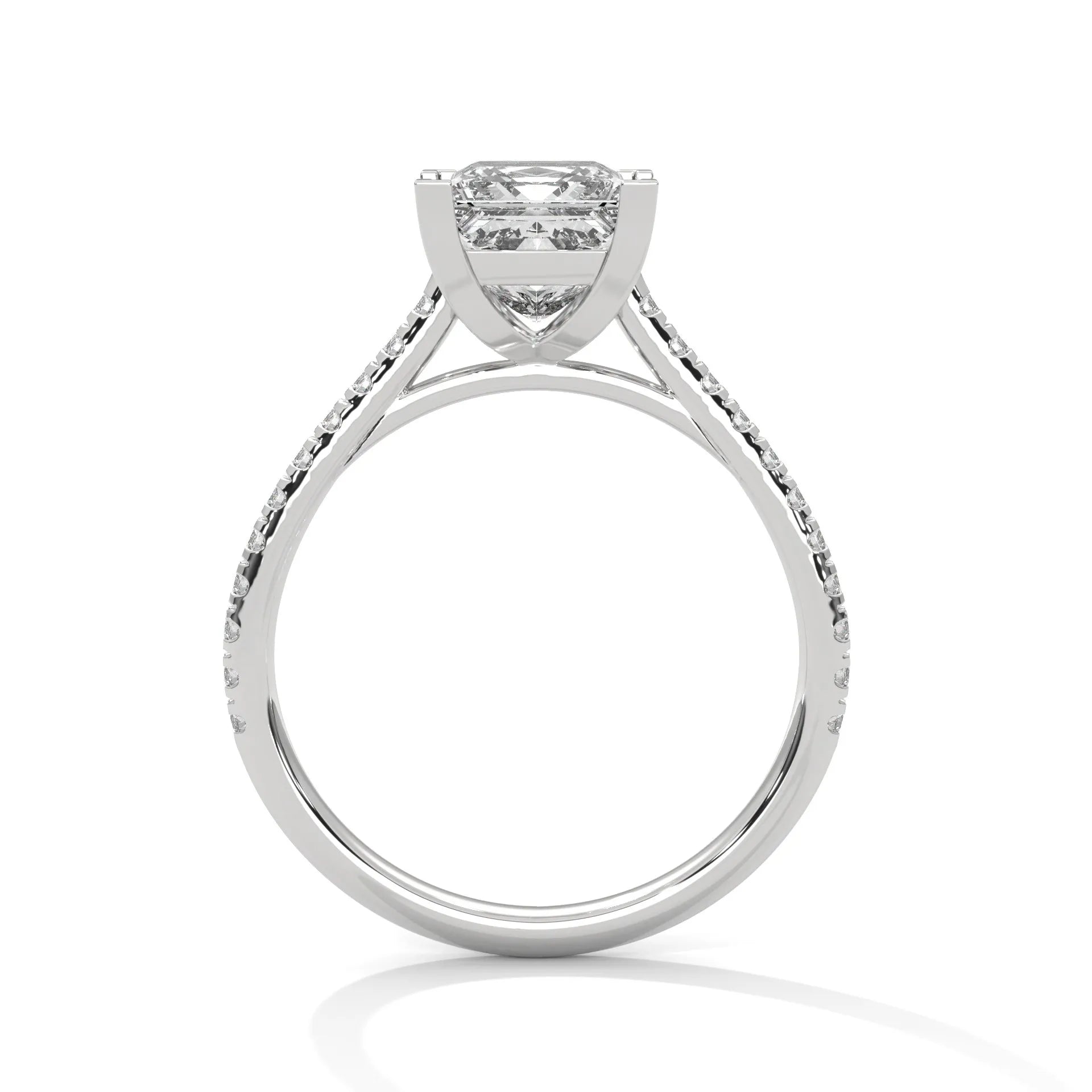 2.0ct Princess Cut Moissanite Solitaire Ring with Pave Set Band 925 Sterling Silver