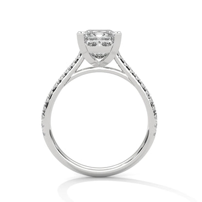 2.0ct Princess Cut Moissanite Solitaire Ring with Pave Set Band 925 Sterling Silver