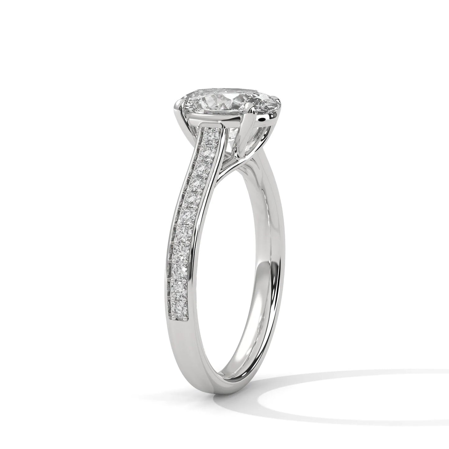 2.0ct oval cut moissanite solitaire ring with pave band 925 sterling silver