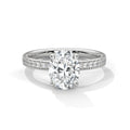 2.0ct Oval Cut Moissanite Solitaire Ring with Pave Set Band 925 Sterling Silver