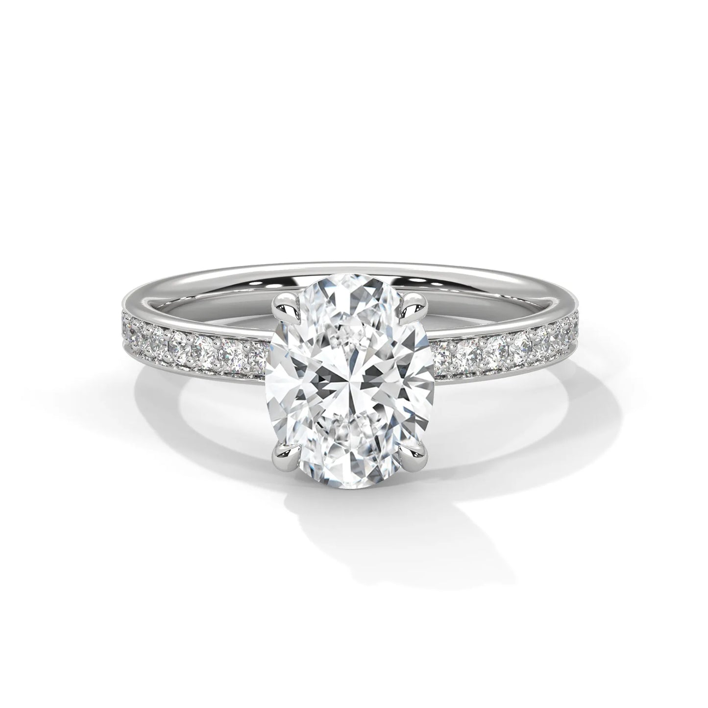 2.0ct oval cut moissanite solitaire ring with pave set band 925 sterling silver