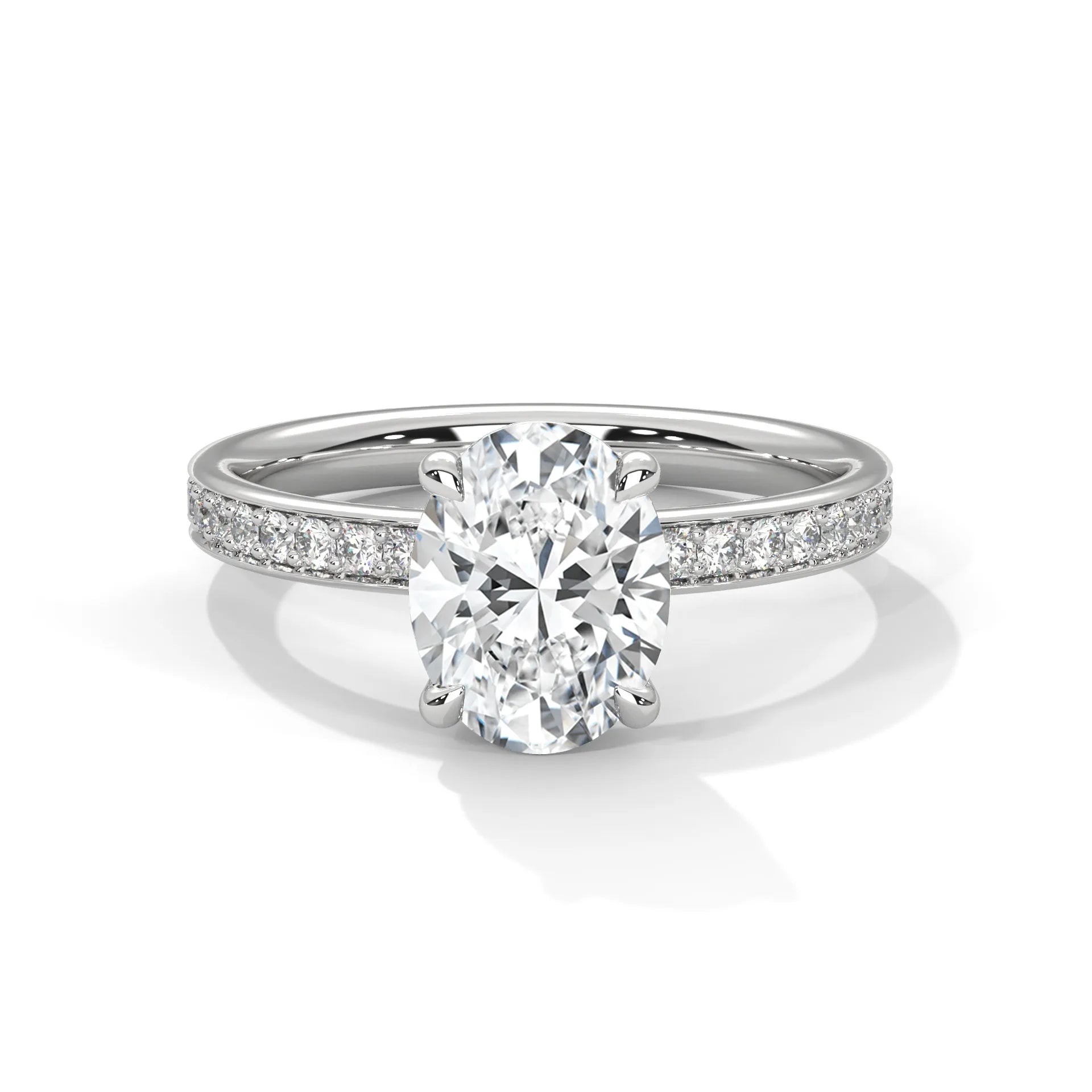 2.0ct Oval Cut Moissanite Solitaire Ring with Pave Set Band 925 Sterling Silver