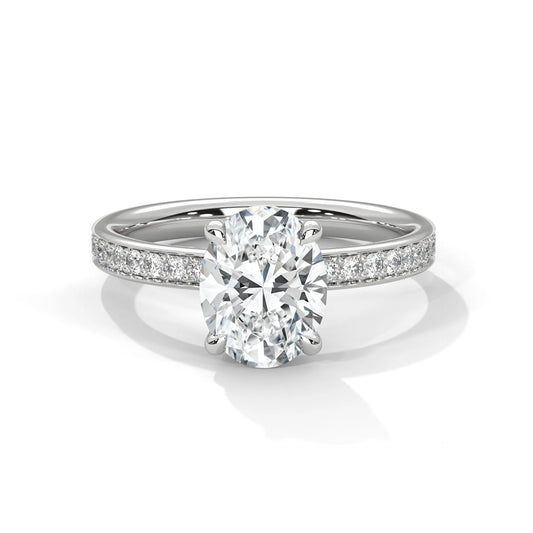 2.0ct Oval Cut Moissanite Solitaire Ring with Pave Set Band 925 Sterling Silver