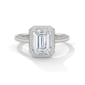 2.0ct Emerald Cut Moissanite Halo Solitaire Ring 925 Sterling Silver Engagement Band