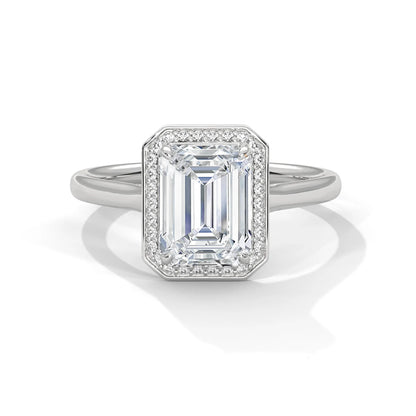 2.0ct Emerald Cut Moissanite Halo Solitaire Ring 925 Sterling Silver Engagement Band