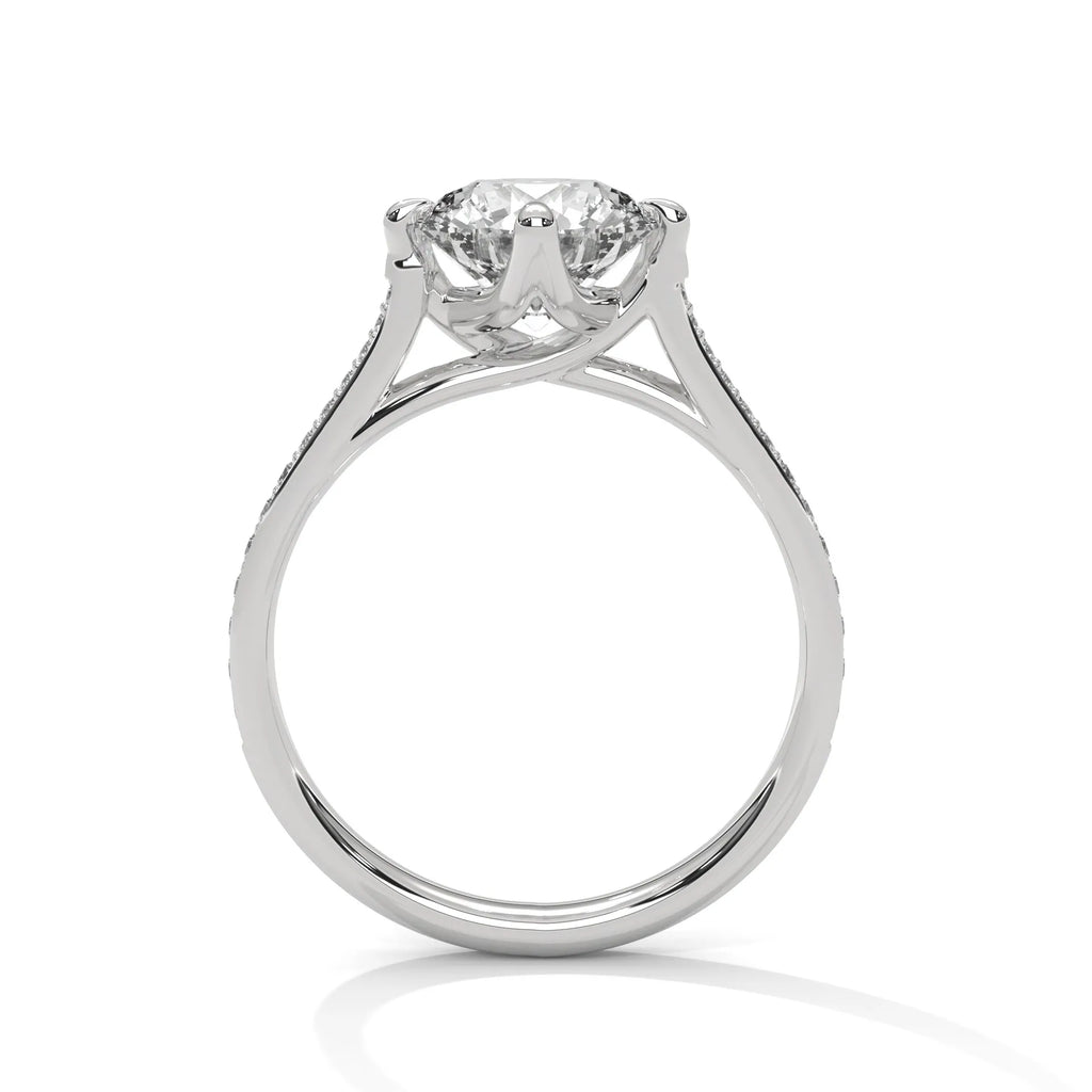 2.0ct Round Brilliant Cut Moissanite Solitaire Ring with Pave Set Band 925 Sterling Silver