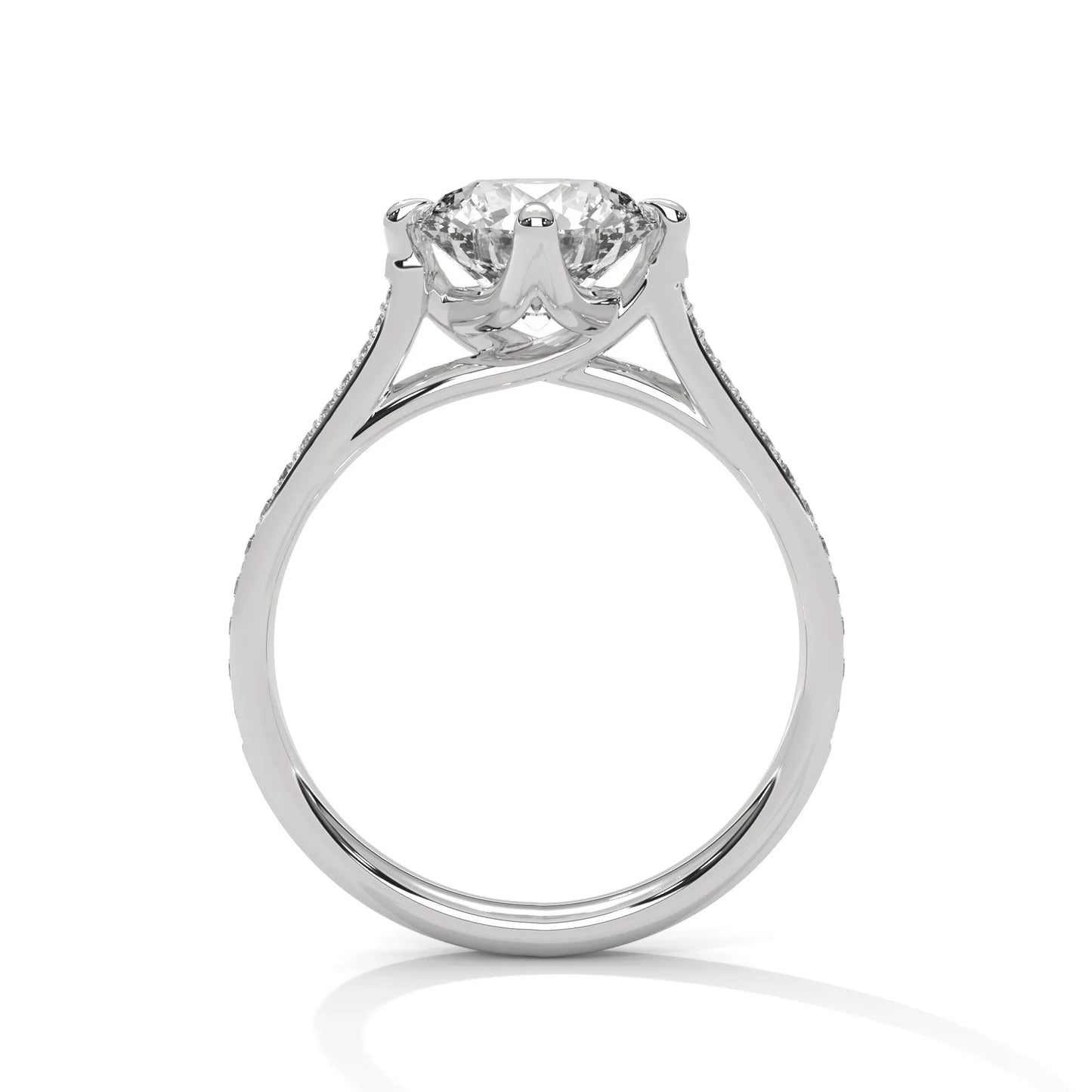 2.0ct round brilliant cut moissanite solitaire ring with pave set band 925 sterling silver