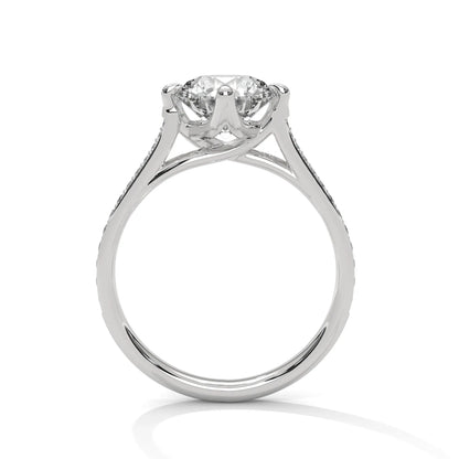 2.0ct Round Brilliant Cut Moissanite Solitaire Ring with Pave Set Band 925 Sterling Silver