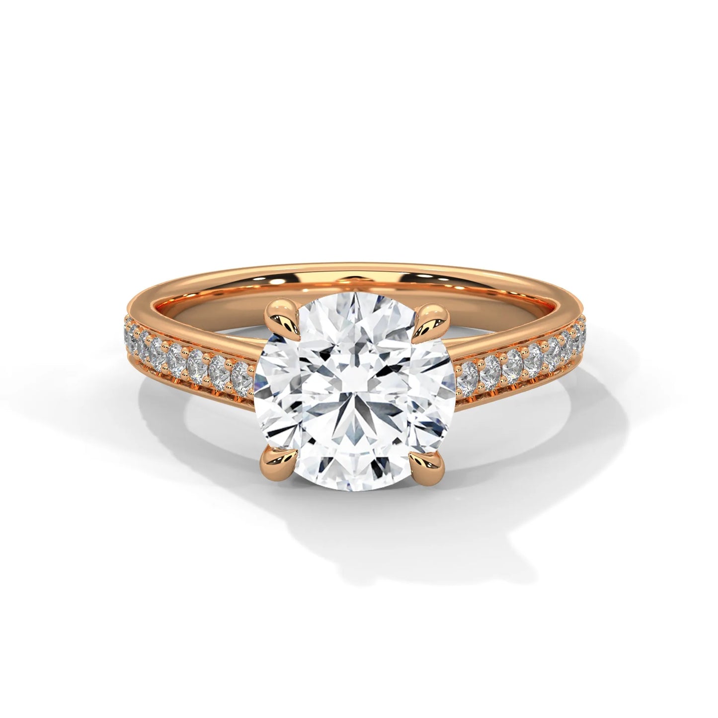 2.0ct round brilliant cut moissanite solitaire ring with pave set band 925 sterling silver