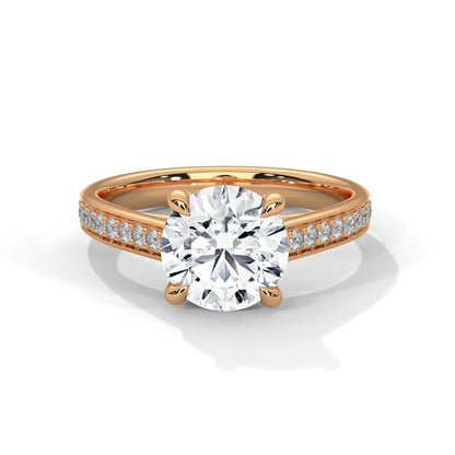 2.0ct Round Brilliant Cut Moissanite Solitaire Ring with Pave Set Band 925 Sterling Silver