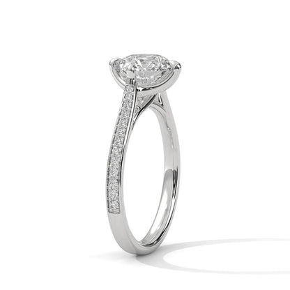 2.0ct Round Brilliant Cut Moissanite Solitaire Ring with Pave Set Band 925 Sterling Silver