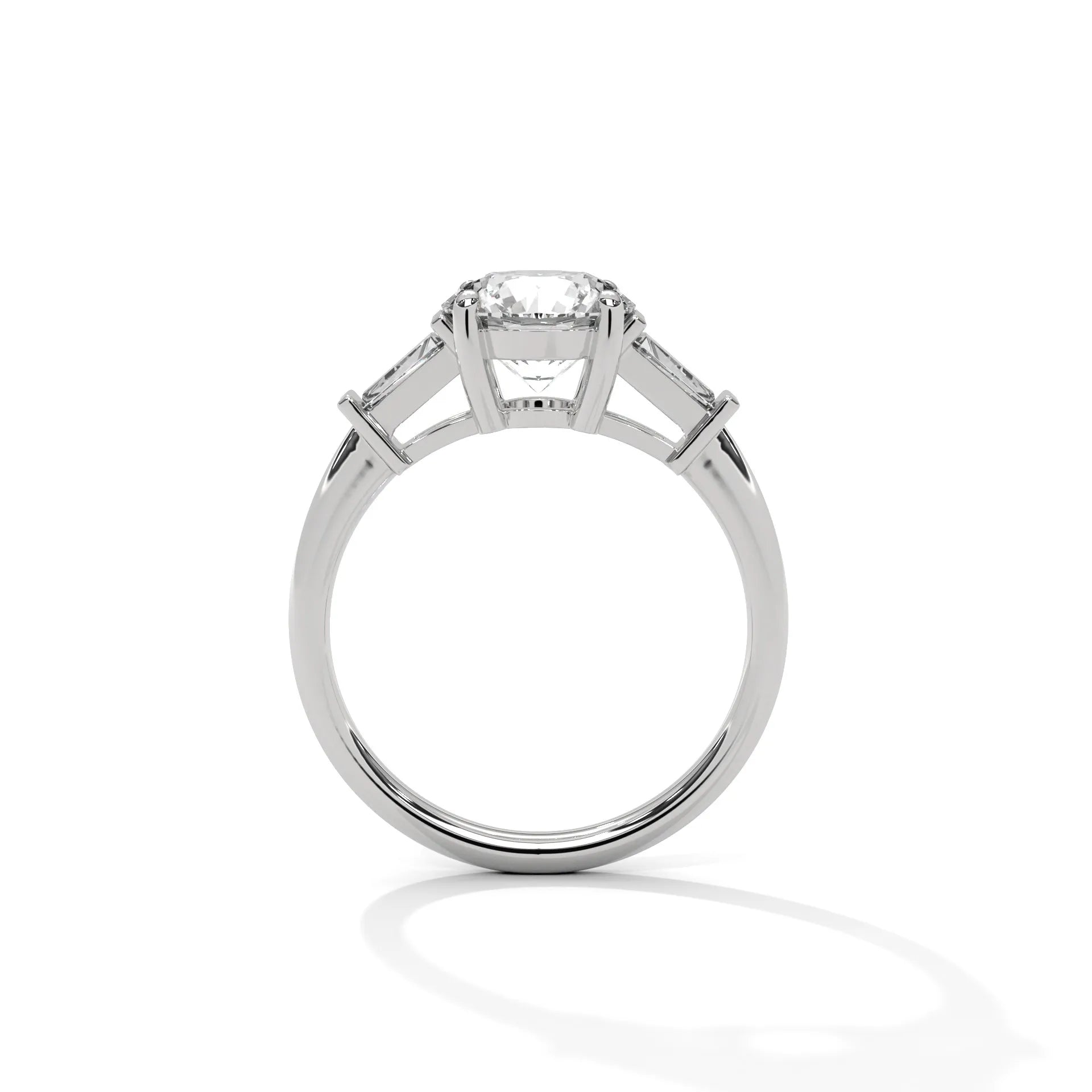 2.0ct Round Brilliant and Baguette Cut Moissanite 3-Stone Ring 925 Sterling Silver