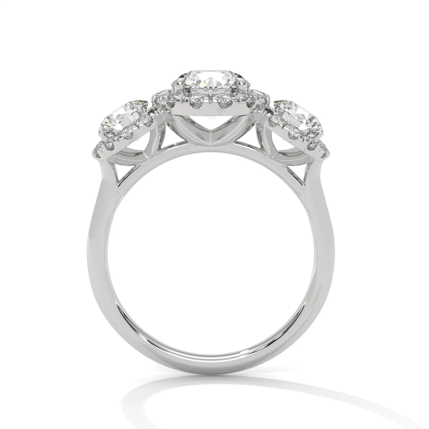 1.0ct round brilliant cut moissanite 3-stone halo ring 925 sterling silver engagement band