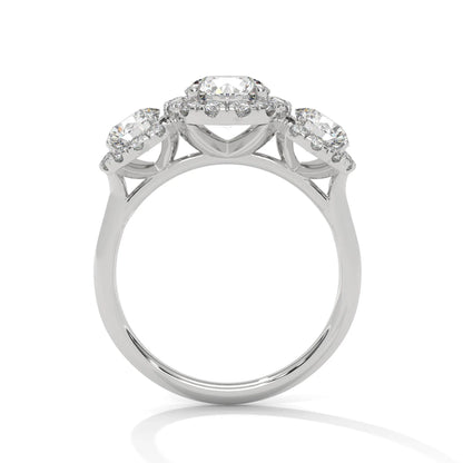 1.0ct Round Brilliant Cut Moissanite 3-Stone Halo Ring 925 Sterling Silver Engagement Band