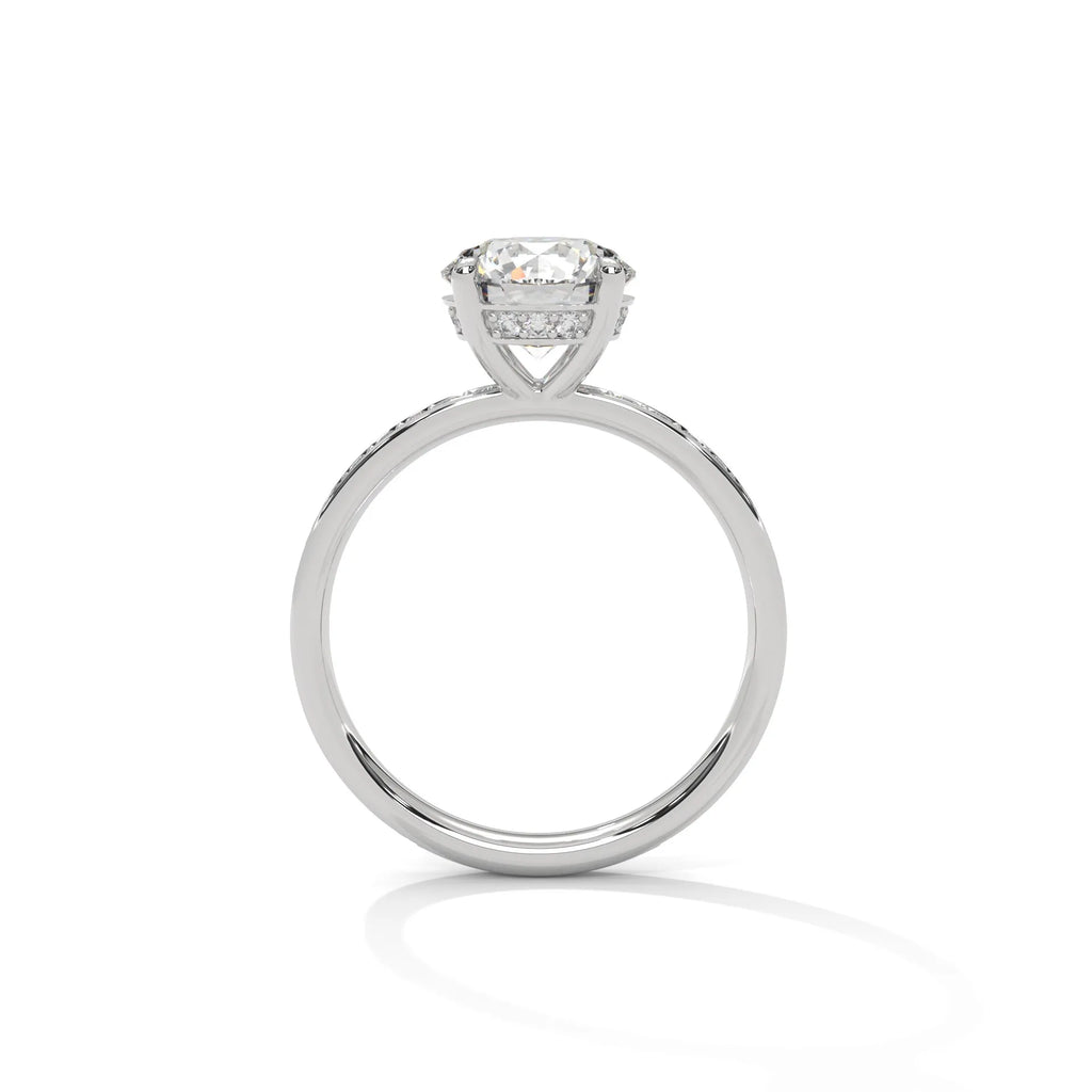 2.0ct Round Brilliant Cut Moissanite Solitaire Ring with Pave Set Band 925 Sterling Silver