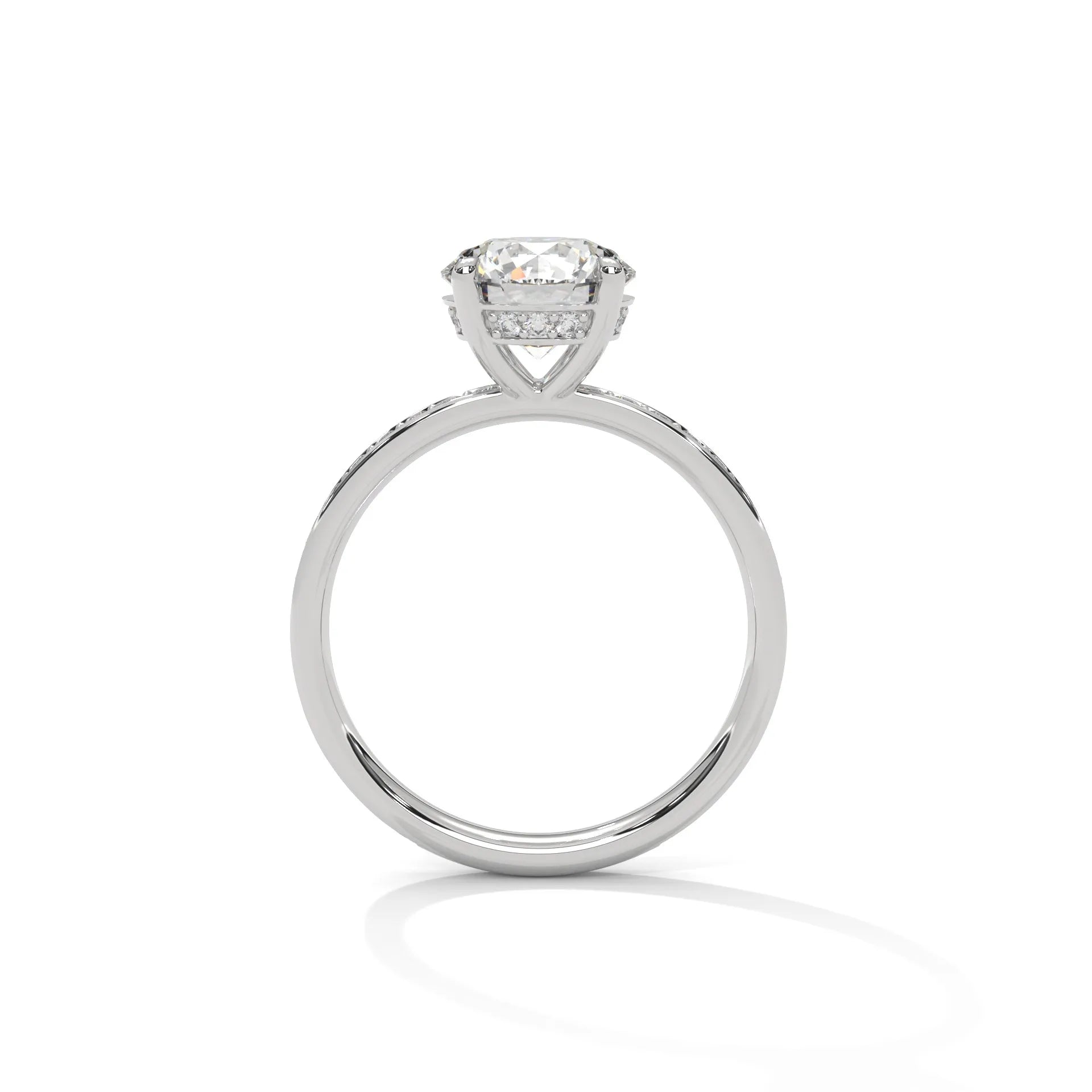 2.0ct Round Brilliant Cut Moissanite Solitaire Ring with Pave Set Band 925 Sterling Silver