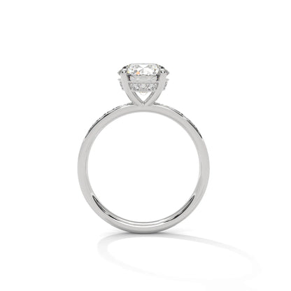 2.0ct Round Brilliant Cut Moissanite Solitaire Ring with Pave Set Band 925 Sterling Silver