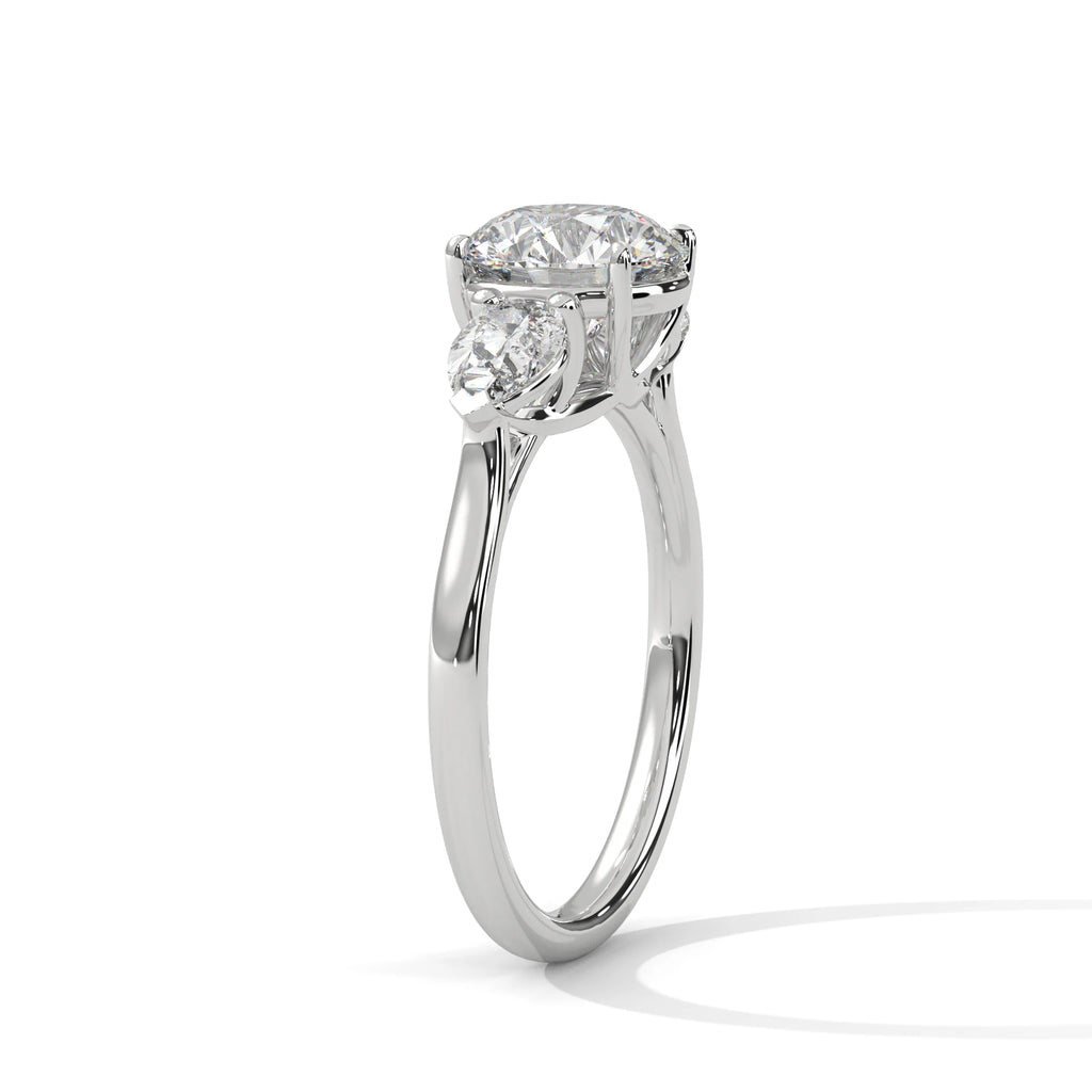 Round Brilliant and Pear Cut Moissanite 3-Stone Ring 925 Sterling Silver Handmade Jewelry