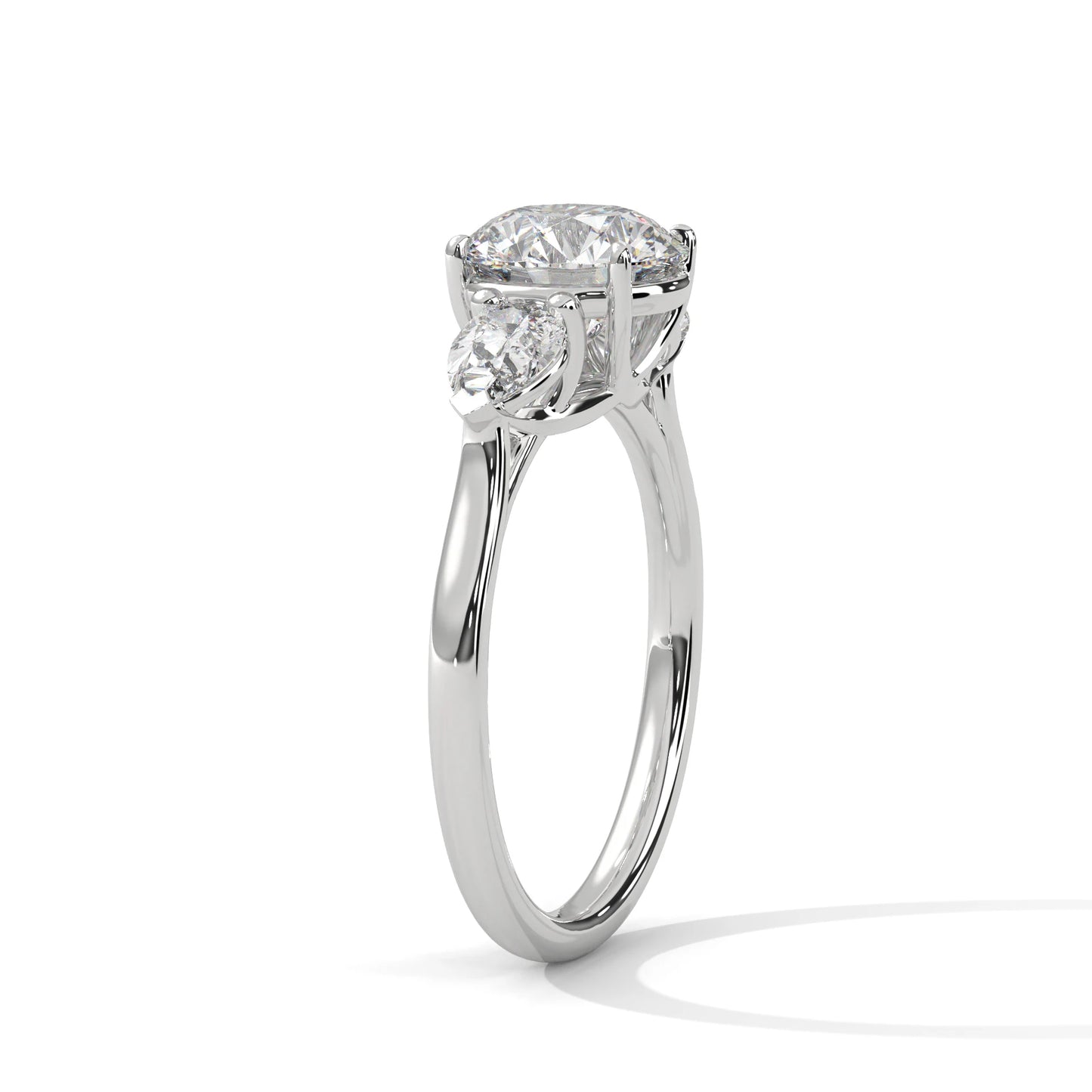 round brilliant and pear cut moissanite 3-stone ring 925 sterling silver handmade jewelry