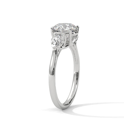 Round Brilliant and Pear Cut Moissanite 3-Stone Ring 925 Sterling Silver Handmade Jewelry