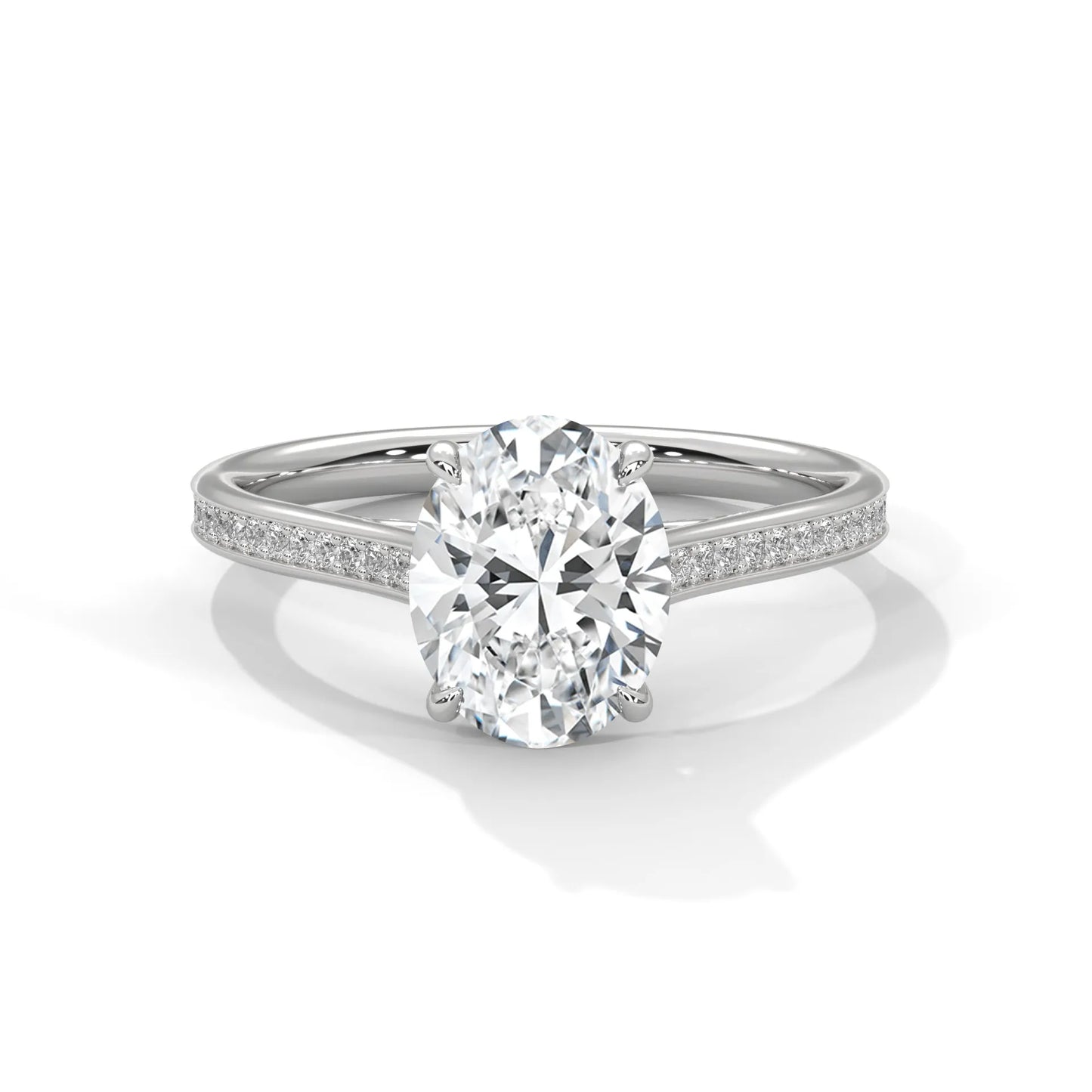 2.0ct oval cut moissanite solitaire ring with pave set band 925 sterling silver engagement band
