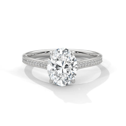 2.0ct Oval Cut Moissanite Solitaire Ring with Pave Set Band 925 Sterling Silver Engagement Band