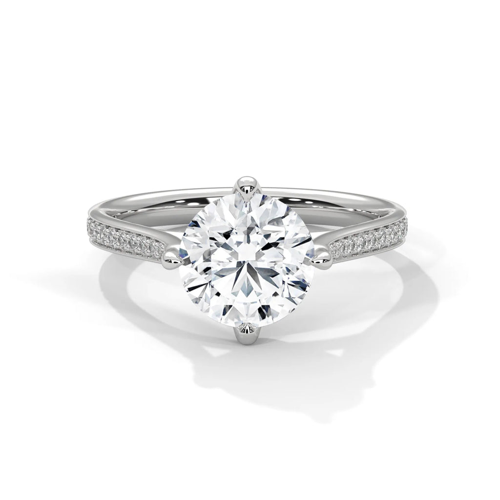 2.0ct Round Brilliant Cut Moissanite Solitaire Ring with Pave Set Band 925 Sterling Silver