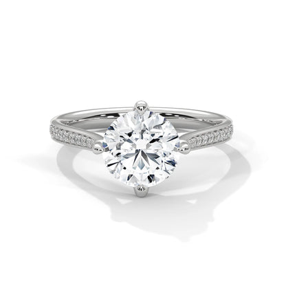 2.0ct Round Brilliant Cut Moissanite Solitaire Ring with Pave Set Band 925 Sterling Silver