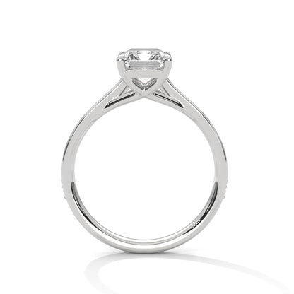 2.0ct Emerald Cut Moissanite Solitaire Ring 925 Sterling Silver Pave Set Engagement Band