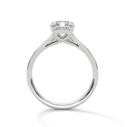 2.0ct Emerald Cut Moissanite Solitaire Ring 925 Sterling Silver Pave Set Engagement Band