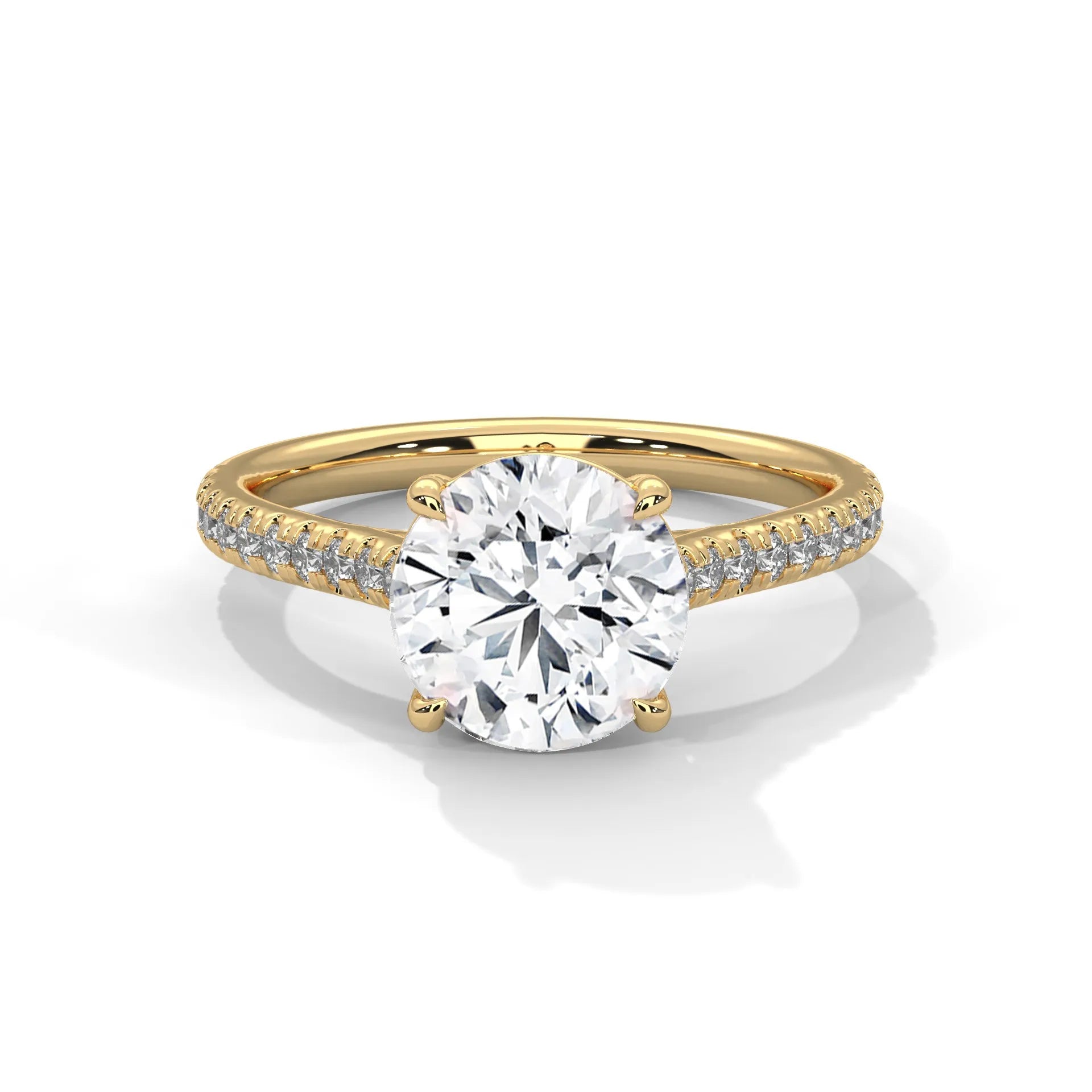 2.0ct Round Brilliant Cut Moissanite Solitaire Ring with Pave Band 925 Sterling Silver