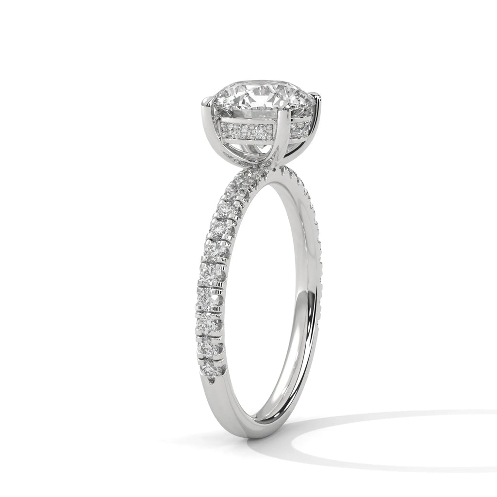 2.0ct Round Brilliant Cut Moissanite Solitaire Ring with Pave Set Band 925 Sterling Silver