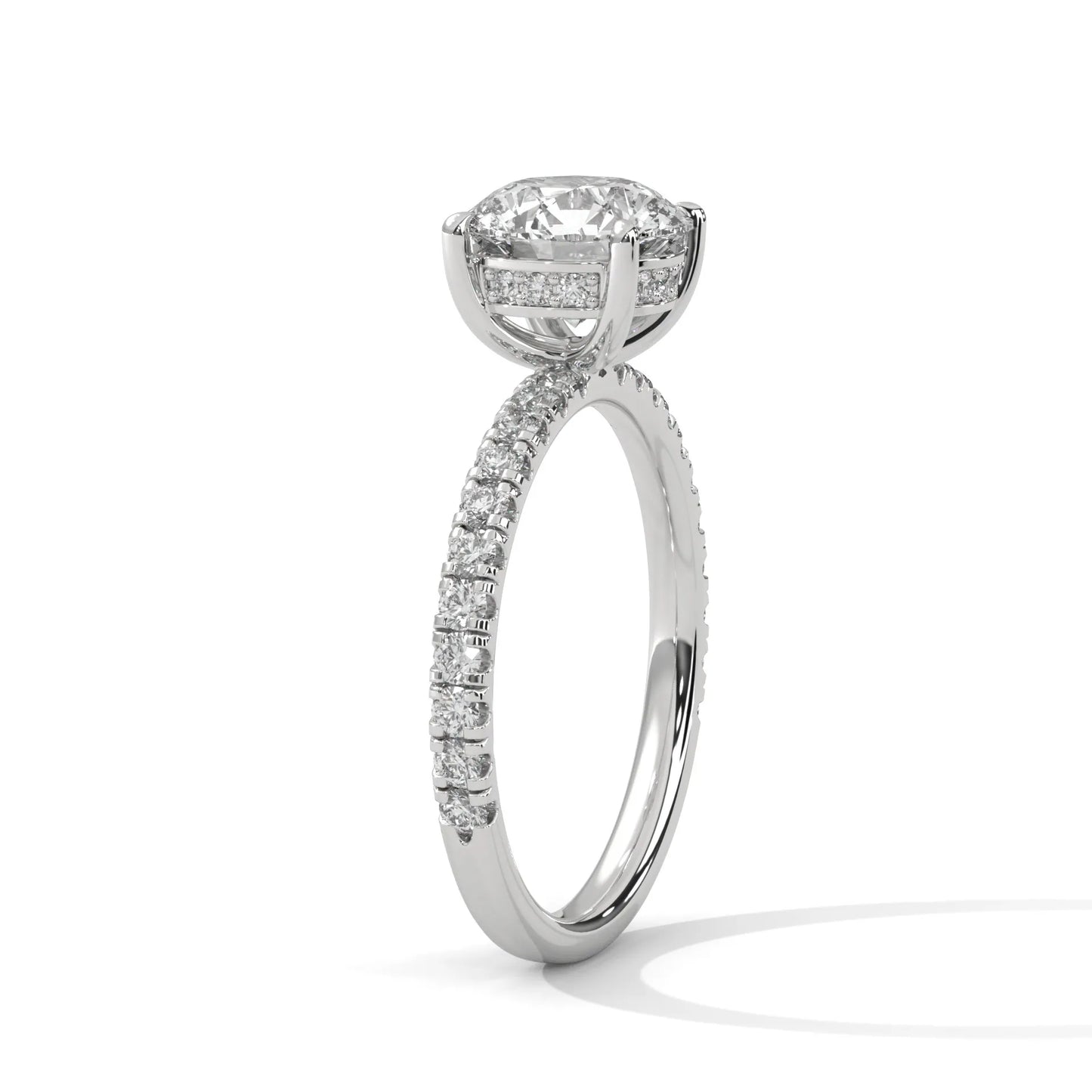 2.0ct round brilliant cut moissanite solitaire ring with pave set band 925 sterling silver
