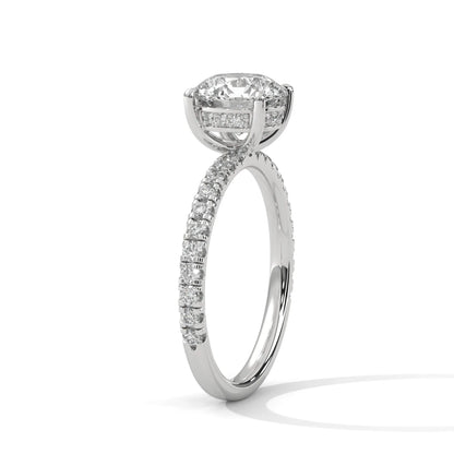 2.0ct Round Brilliant Cut Moissanite Solitaire Ring with Pave Set Band 925 Sterling Silver