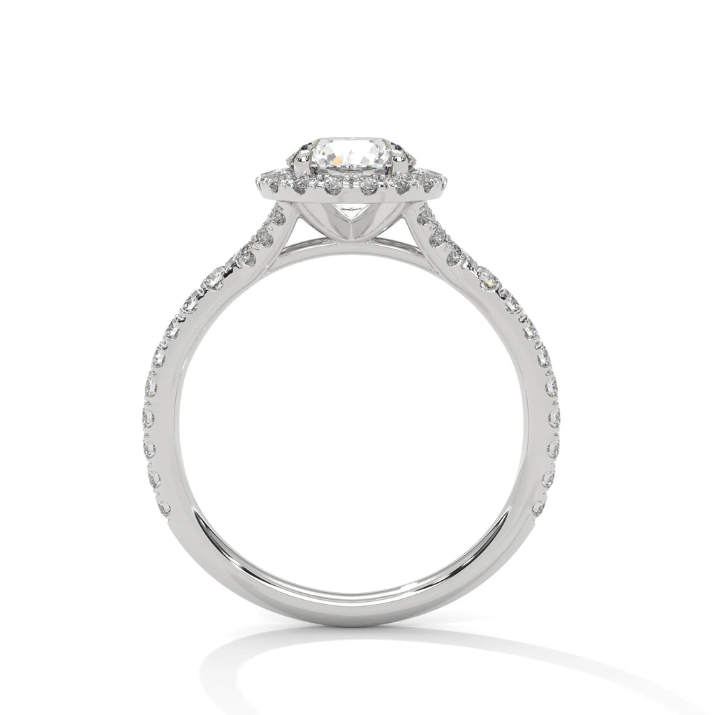 1.0ct Round Brilliant Cut Moissanite Halo Solitaire Ring 925 Sterling Silver Engagement Band