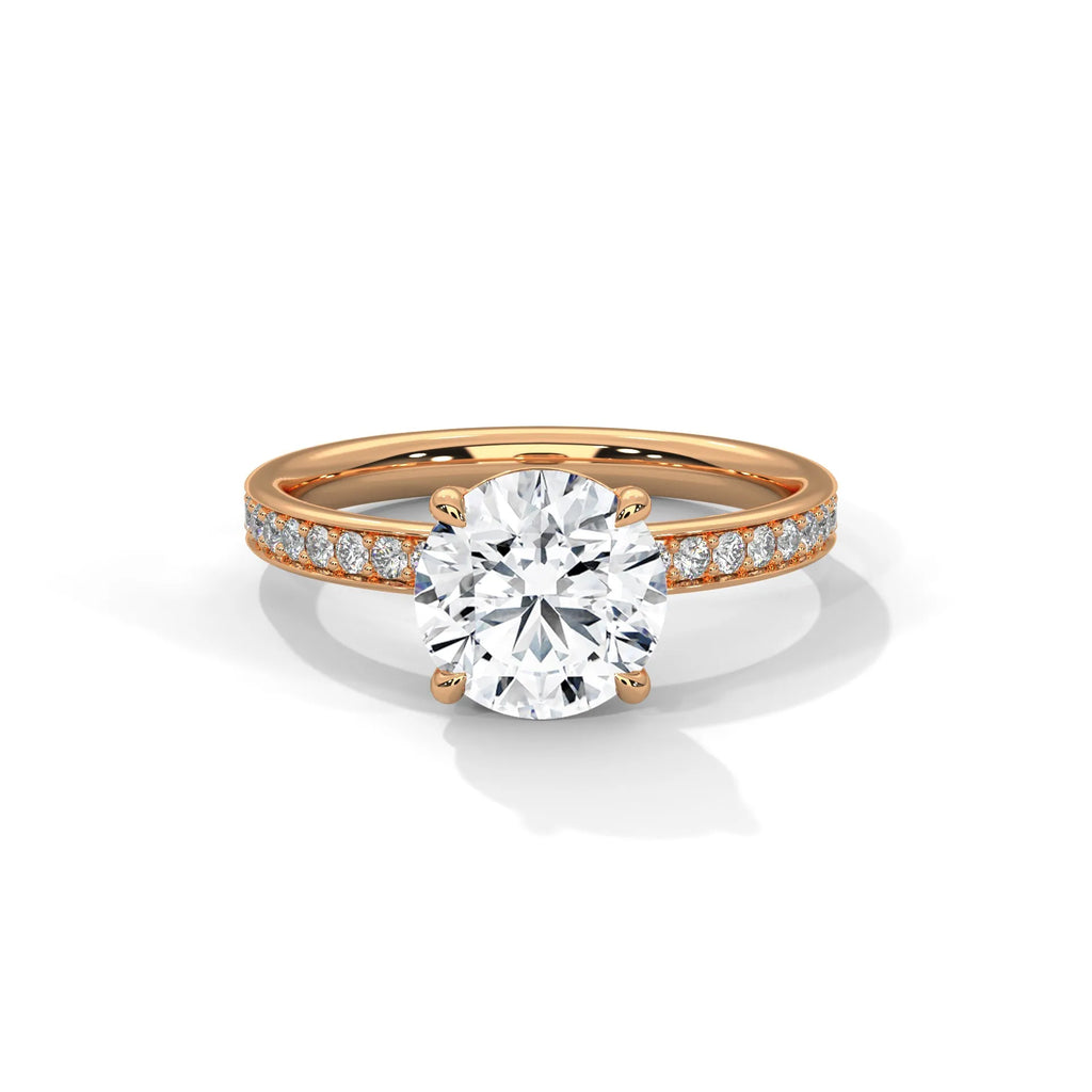 2.0ct Round Brilliant Cut Moissanite Solitaire Ring with Pave Set Band 925 Sterling Silver