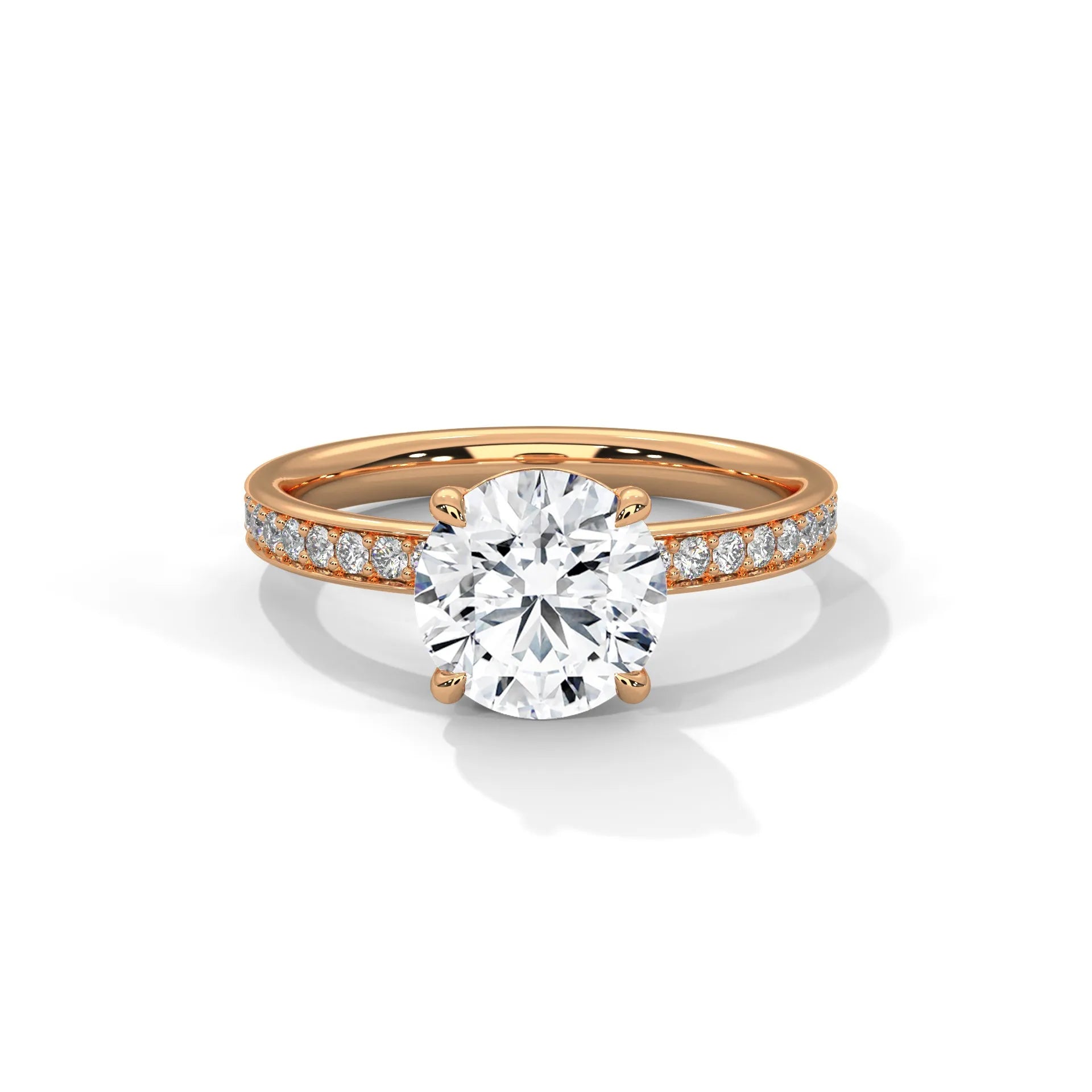2.0ct Round Brilliant Cut Moissanite Solitaire Ring with Pave Set Band 925 Sterling Silver