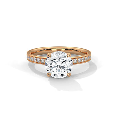 2.0ct Round Brilliant Cut Moissanite Solitaire Ring with Pave Set Band 925 Sterling Silver