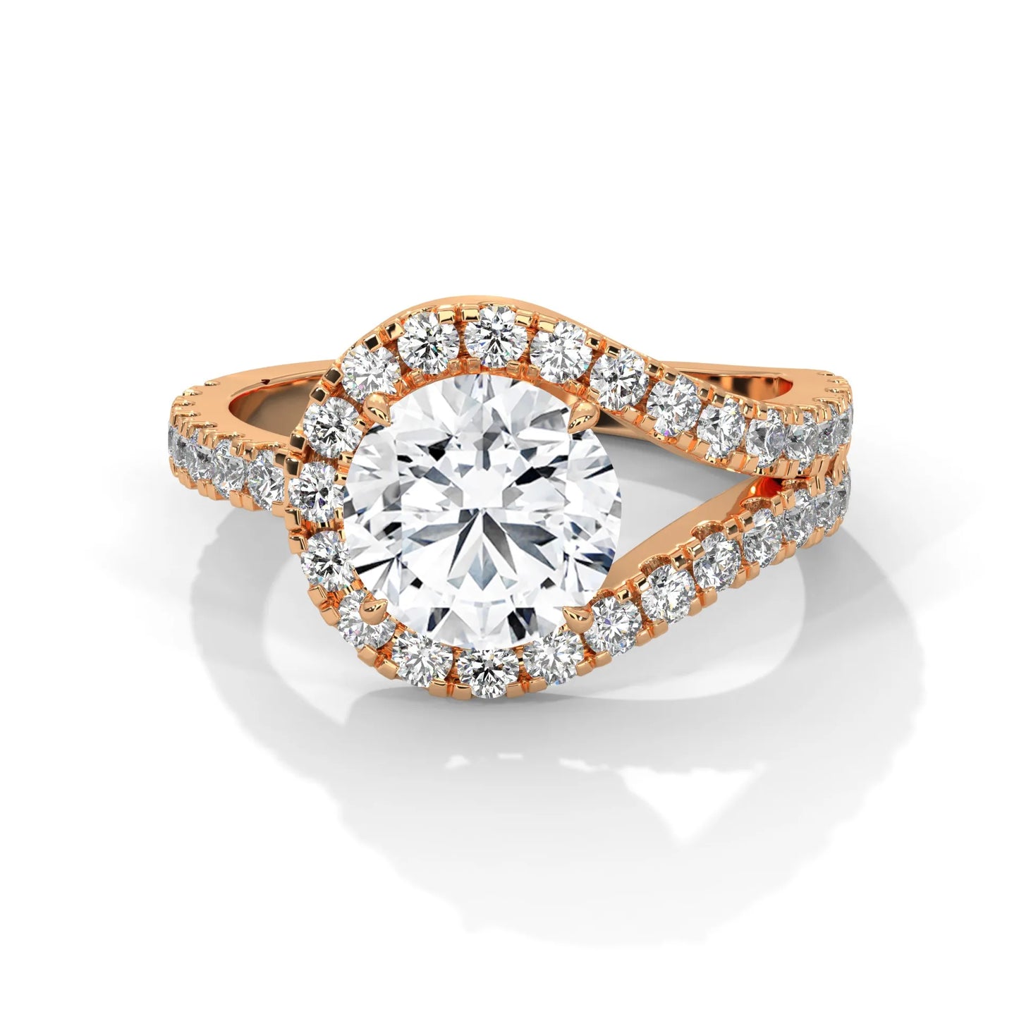 2.54ctw round brilliant cut moissanite bypass halo ring 925 sterling silver engagement band