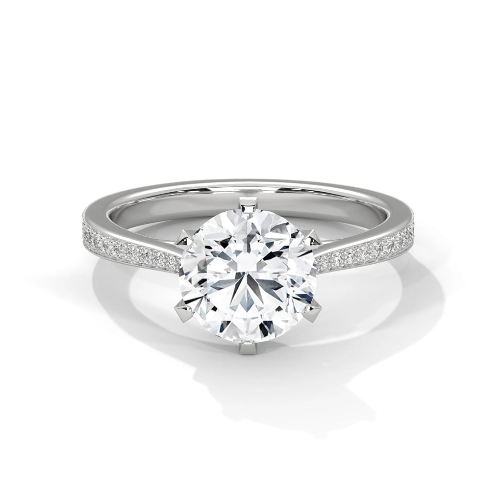 Round Brilliant Cut 2.0ct Moissanite Solitaire Ring 925 Sterling Silver Pave Engagement Band