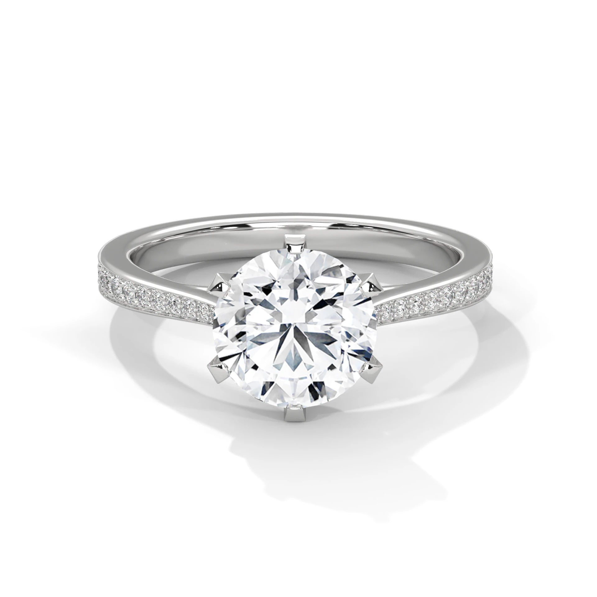 Round Brilliant Cut 2.0ct Moissanite Solitaire Ring 925 Sterling Silver Pave Engagement Band