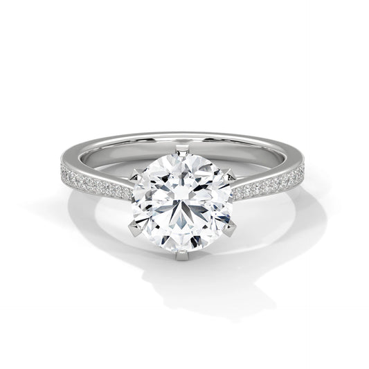 Round Brilliant Cut 2.0ct Moissanite Solitaire Ring 925 Sterling Silver Pave Engagement Band